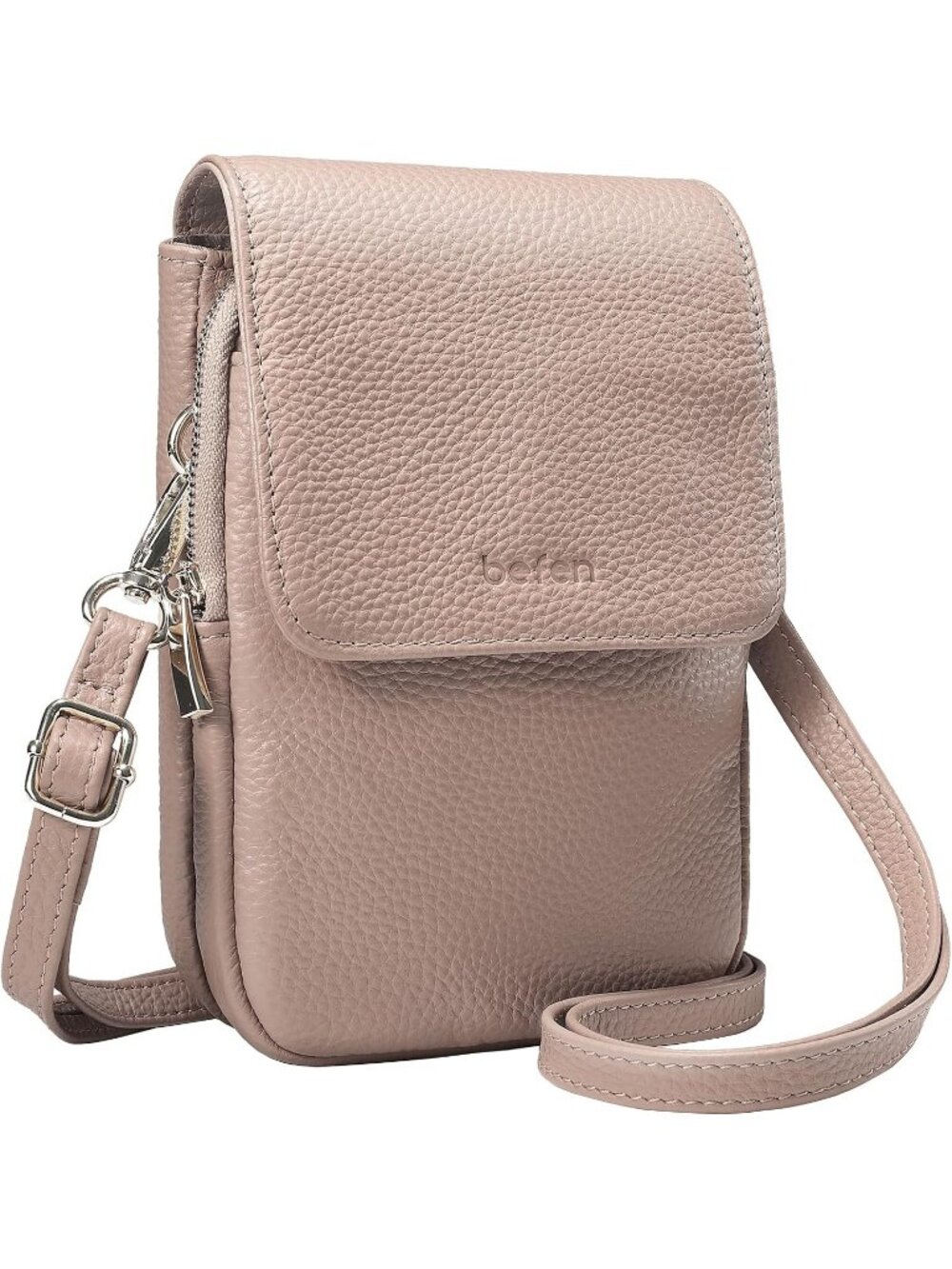 Women's Nude Pink Leather Small Crossbody Bag With RFID Blocking Card Slots